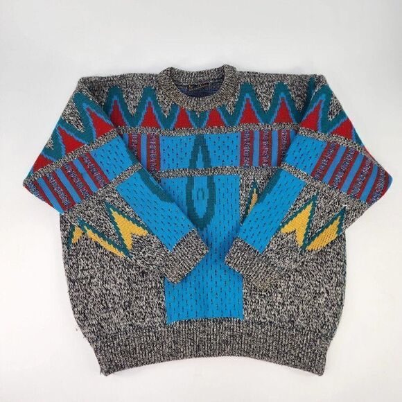 COOGI Australia Men's Wool Knit Sweaters Size M Gray Geometric Crewneck pullover - Picture 1 of 12